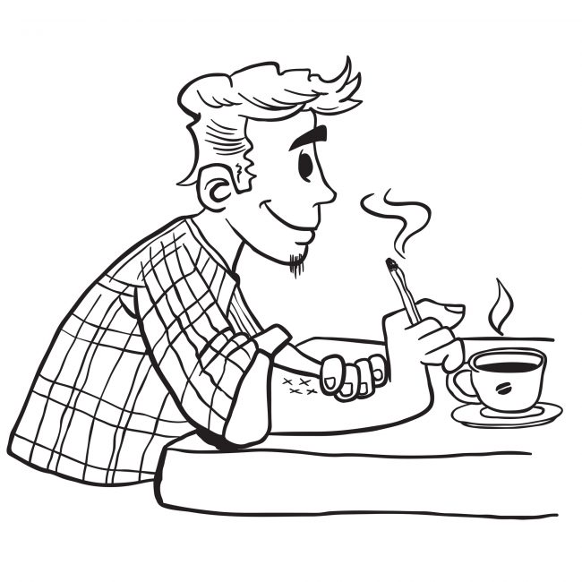 simple black and white man smoking cartoon